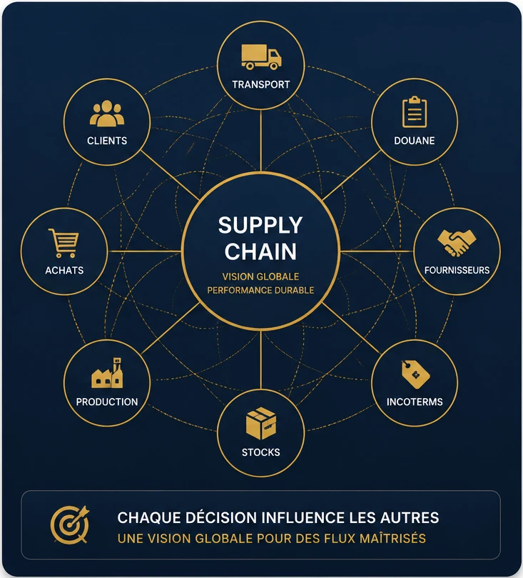 Carte des interactions Supply Chain - vision globale, chaque décision influence les autres - STRANEXO